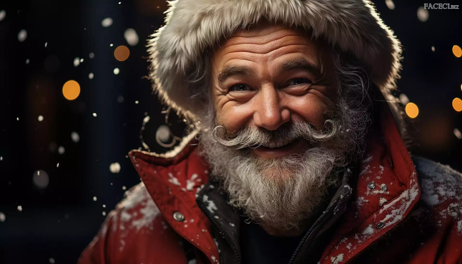 Kurtka, Uśmiechnięty, Mężczyzna, Czapka, Zbliżenie, Broda, Śnieg