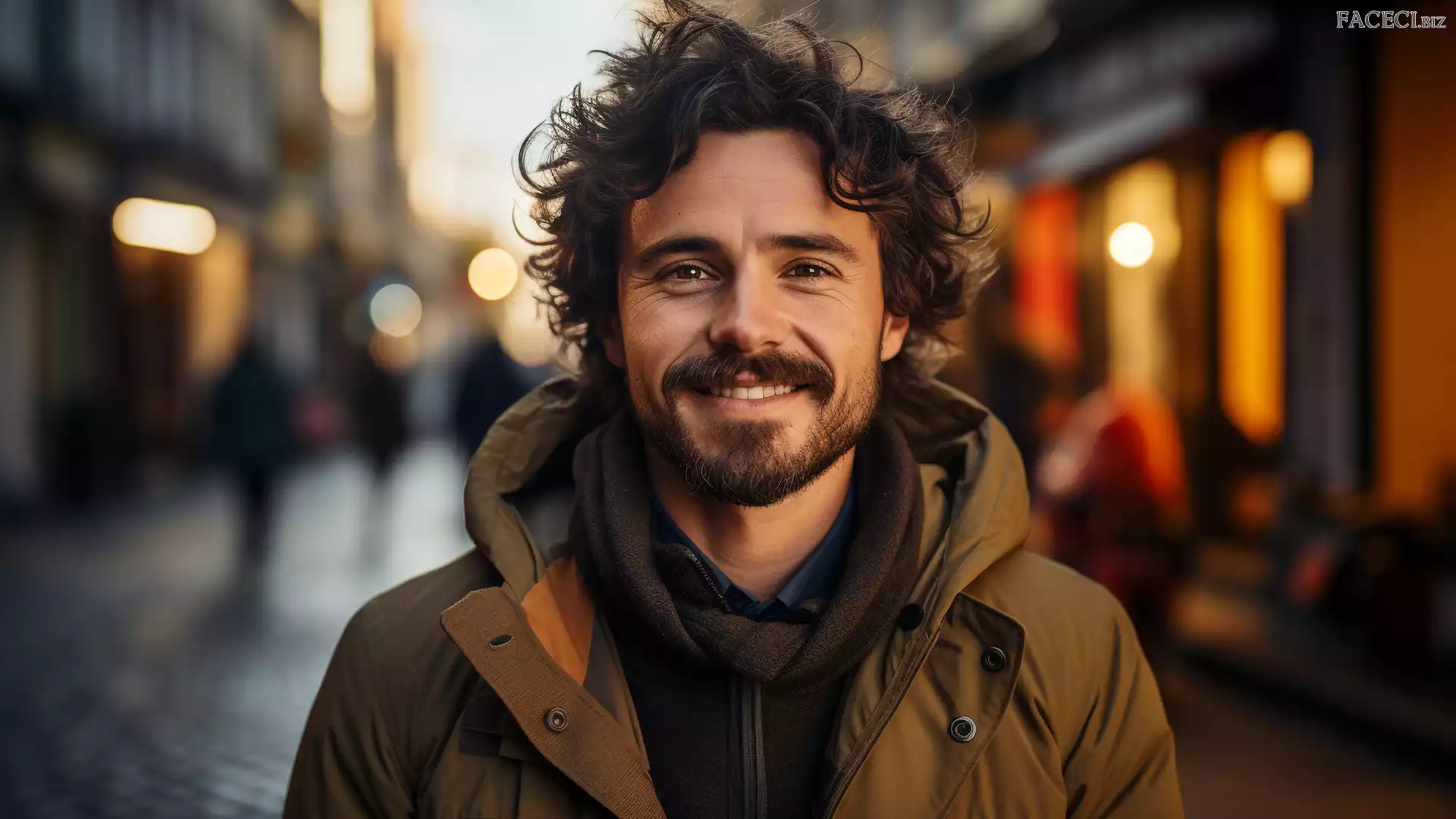 Kurtka, Zarost, Kaptur, Uśmiechnięty, Mężczyzna